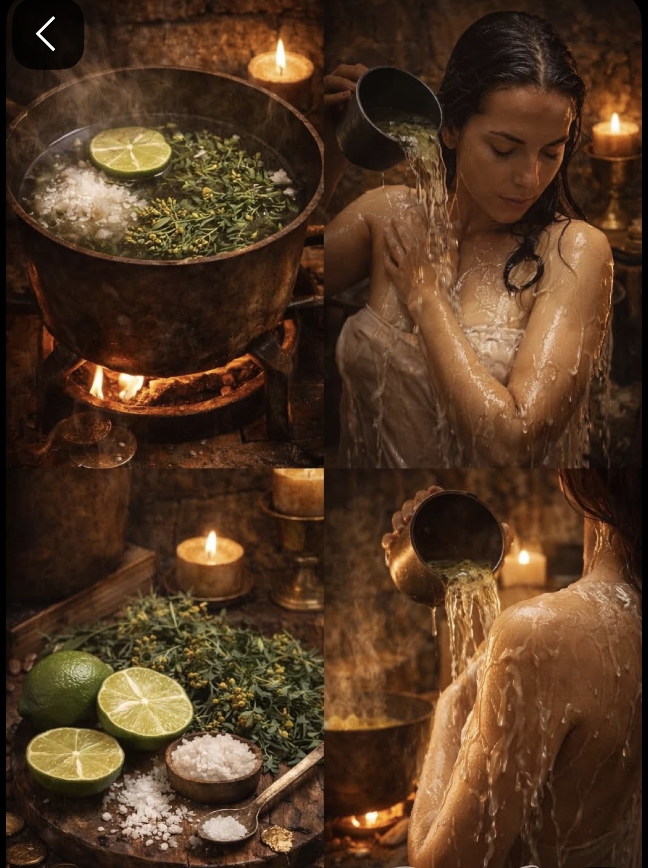 Rituelt urtebad med havsalt, citron og stearinlys
